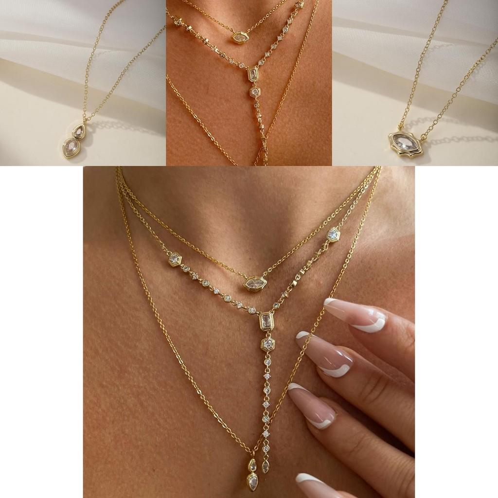 Contemporary Copper Pendant Necklace With Sparkling Zircon Stones Geometric Shapes For A Trendy Look