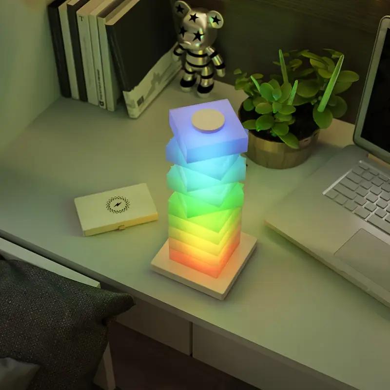 1PC Smart LED Desk Lamp USB Powered Touch Control Desk Lamp DIY Rotating RGB Ambient Light Dimmable 15W Wireless Fast Charging