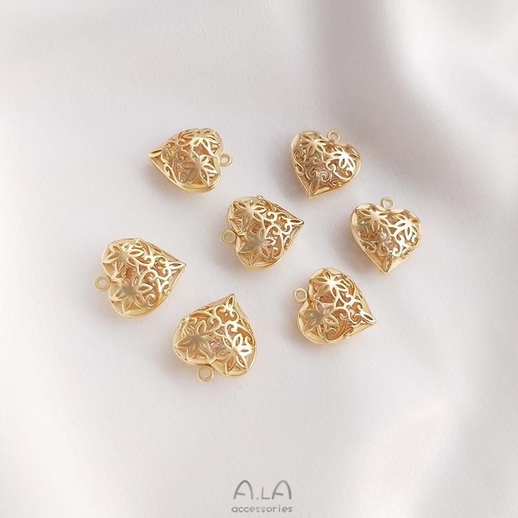 Hohler Zirkon Blumenranken Herzanhänger 14K Gold gefüllt Charm für DIY Armband/Halskette