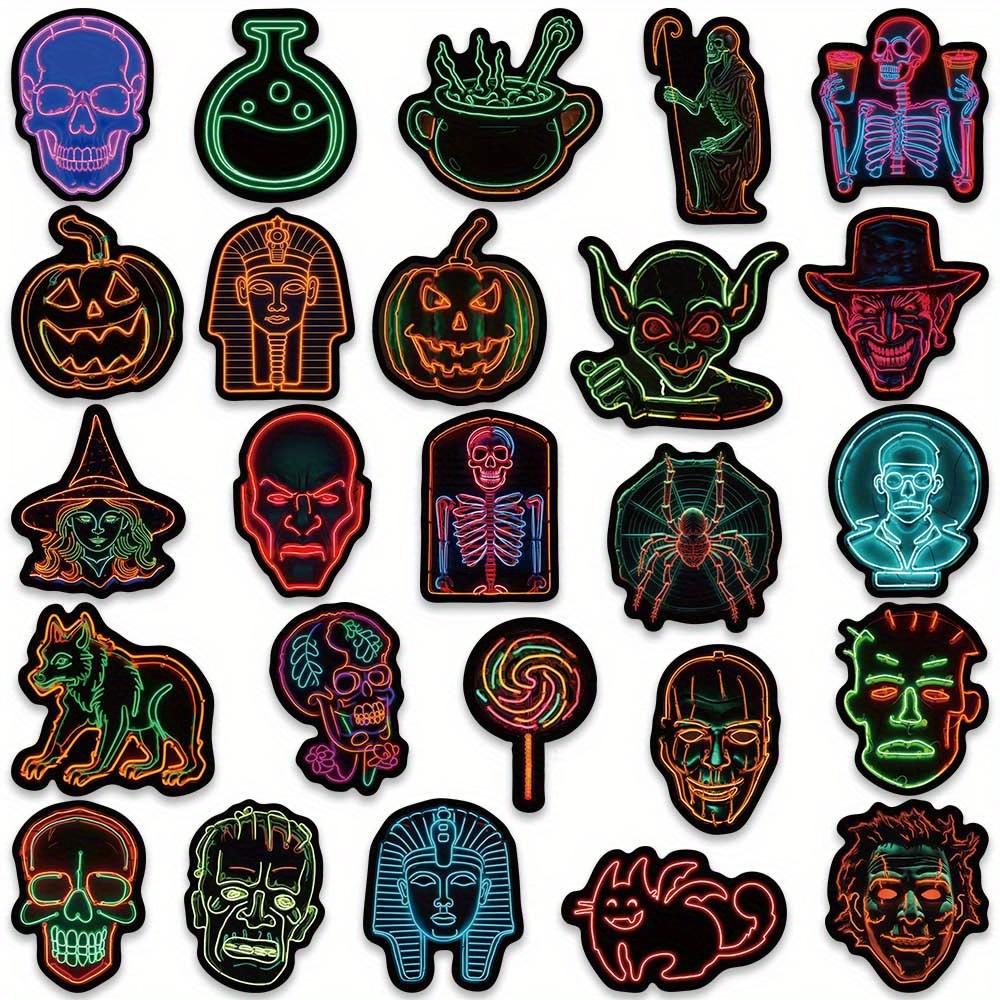 50pcs Neon Halloween Cartoon Graffiti Stickers - Spooky Horror Decals for Water Bottles, Party Supplies, Reusable Self-Adhesive