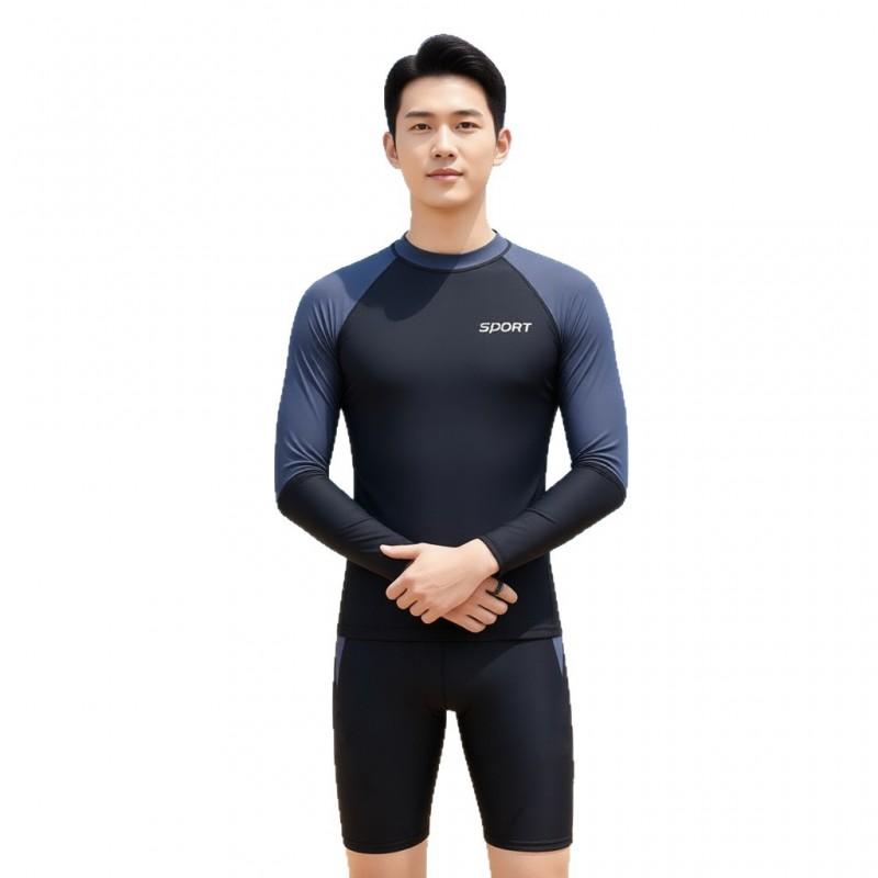 Mens Long Sleeve Rash Guard With Shorts UV Protection Quick Dry Swimwear Swimming Training