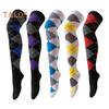 1 Pair Winter Socks Rhombus Printing Over-the-knee Socks Warm Extra Loose Ankles Contrasting Color Stockings for Daily Wear Dancing