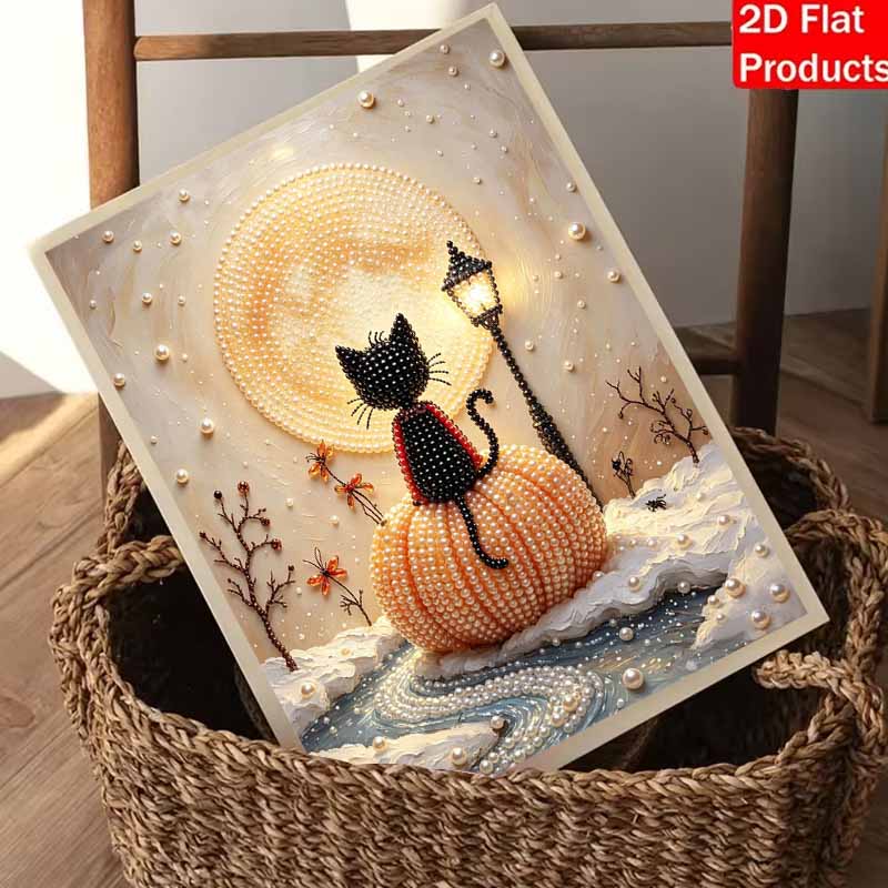 Halloween Pearl Painting Kit Black Cat Pumpkin Moonlight Handmade DIY Home Decoration Painting