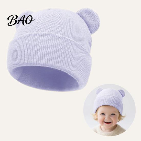 Infant Knitted Hat Baby Winter Hat, Cute Bear Ears Cozy Knit Soft Ear Warm Skull Cap for Newborn Toddler Boys Girls, 0-36 Months Windproof Head Wrap
