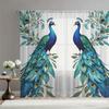 2PCS Sheer Curtains, Blue and Green, Peacock and Floral Pattern, Suitable for Bedroom and Living Room, Rod Pocket Style