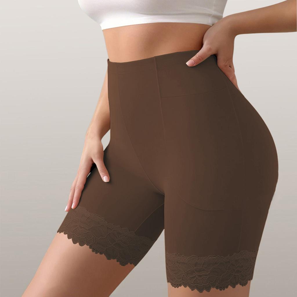 Women's Lace Underwear, High Waisted Seamless Safety Pants, Non Rolled Edge Flat Corner Bottom Safety Pants