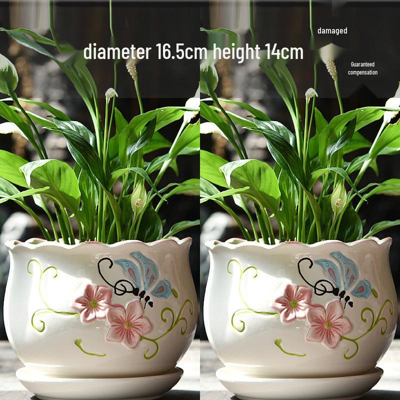 Simple Creative Ceramic Hanging Flower Pot with Tray - Large/Extra Large for Succulents and Green Pothos