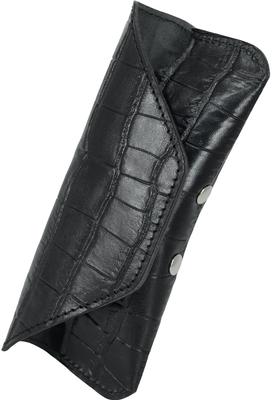 Schwarz x Schwarz Tochigi Leder Krokodilprägung Brillenetui, Hergestellt in Japan, Weich, Groß, Brillenetui, Sonnenbrillenetui, Brillenetui für Männer und Wo