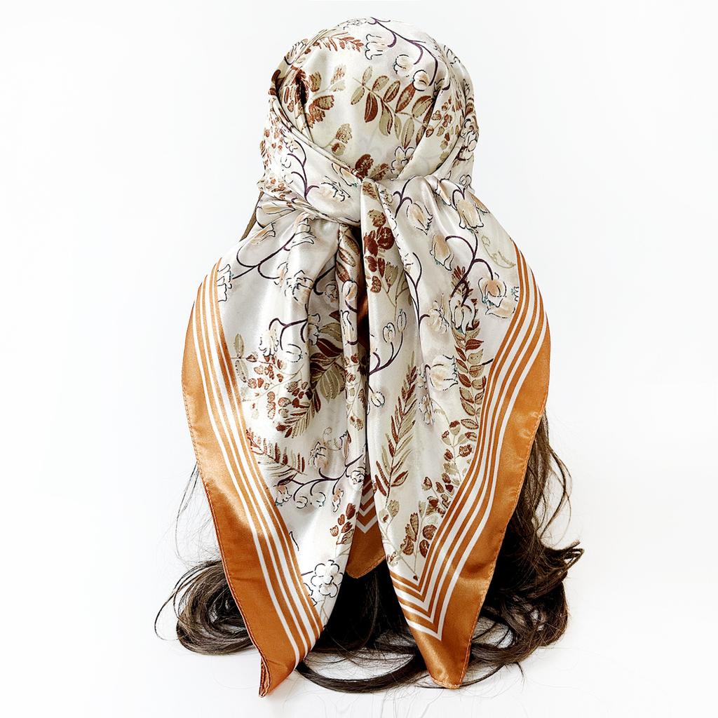 New-style Headscarf, 90cm Silk Scarf, Fresh Floral Print, Square Scarf, Ladies’ Large Scarf