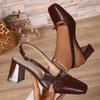 Fashion Retro Sling Back Pumps Women 2025 Summer Vintage Square Toe High Heel Pumps Elegant Metal Decoration Dress Party Sandals Women