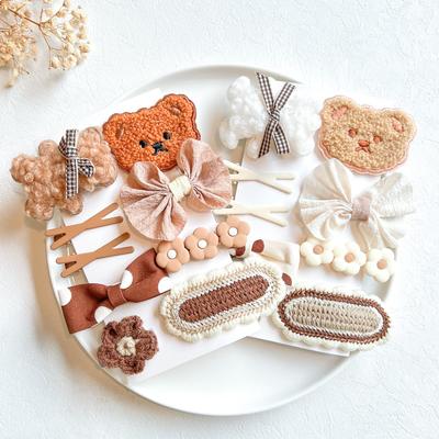 9Pcs/Set Korean Hair Clip Cute Plush Bear Knitting Hair Clips For Girls Bow Flower Hairpins Barrettes Kids Baby Hair Accessories