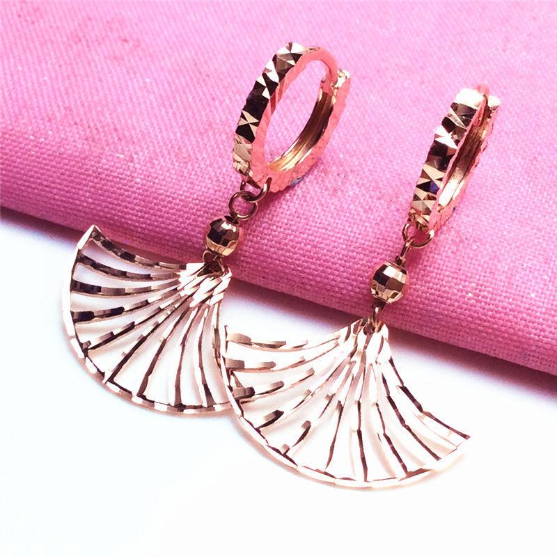 Exquisite Russian 585 Purple Gold Japanese And Korean Shiny Fan Ear Buckle Fashionable Rose Gold-Plated Colored Gold Earrings