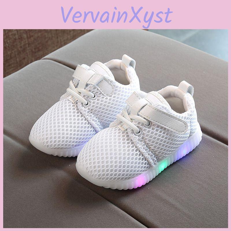 Kids White Led Shoes Soft Mesh Upper Cushioned Footbed Anti-skid Sole