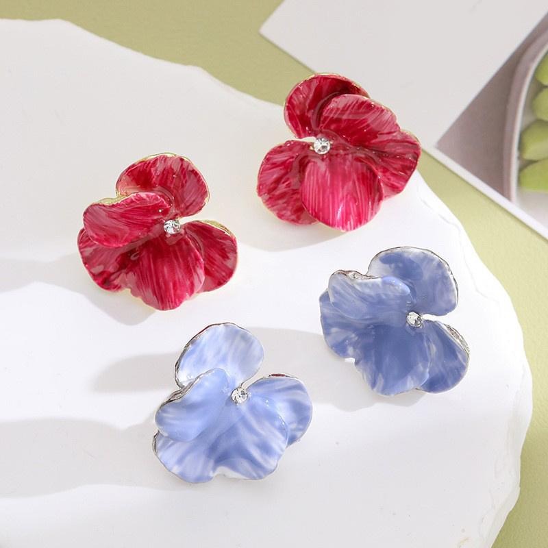 1Pair Vintage Colorful Stereoscopic Petal Flower Earrings For Women Girls Luxury Travel Seaside Fashion Earrings Photo Props