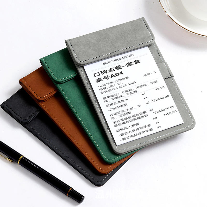 Restaurant Menu Clipboard A6 Writing Pad PU Leather Clipboard Mini Paper Tablet Conference Folder Colorful A6 Bill Clip