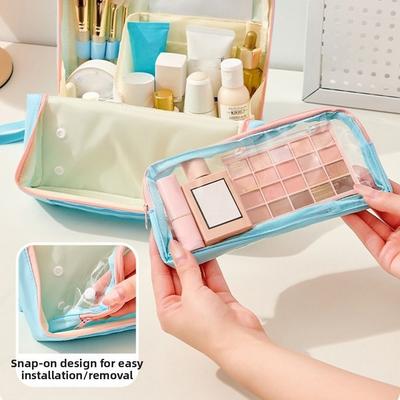 Large Capacity Vertical Makeup Bag Multi-Compartment Waterproof Skincare Storage Bag Standable Portable