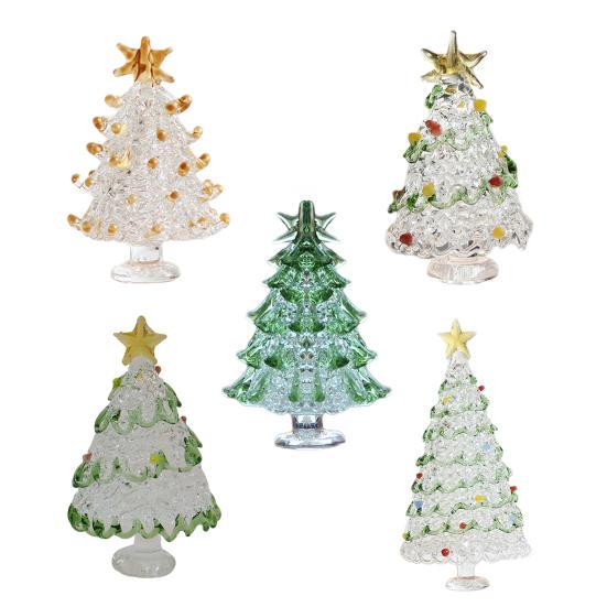 Glass Christmas Tree Mini Tabletop Xmas Tree Figurine with Star Topper for Winter Holiday Table Mantel Shelf Home Decoration