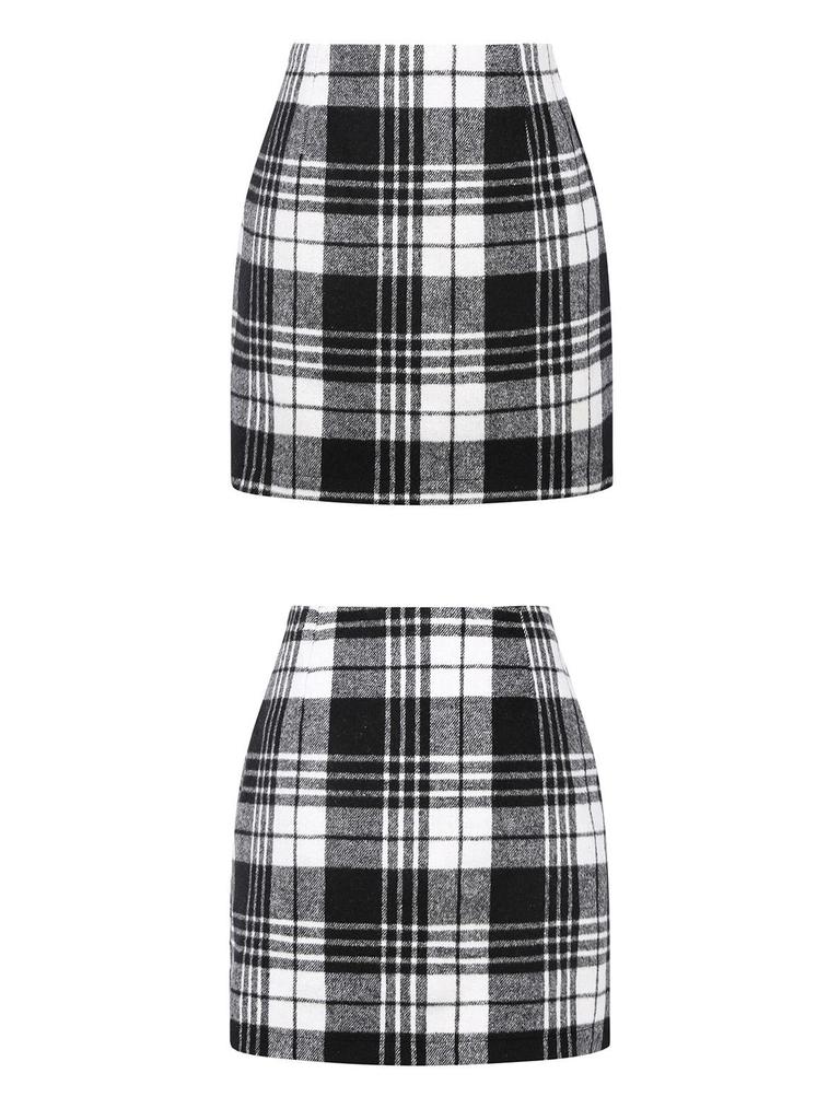 2025 Women's High-Waisted Plaid Bodycon Pencil Mini Skirt