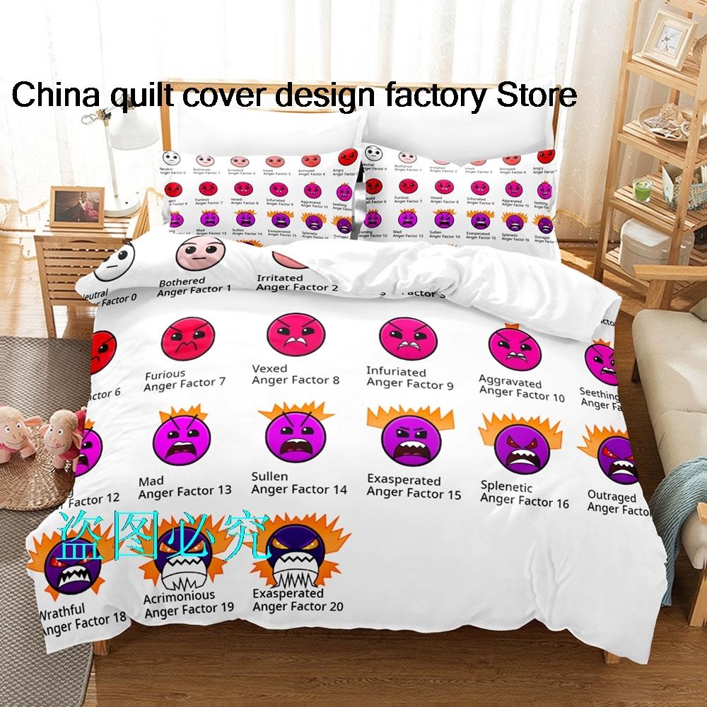 Hip Hop Angry Geometry Dash Bedding Set Single Twin Full Queen King Size Bed Set Adult Kid Bedroom Duvetcover Sets parure de