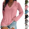 Women's Plain V Neck Tops T-Shirt Plus Size Long Sleeve Winter Loose Casual Tee Blouse Shirts