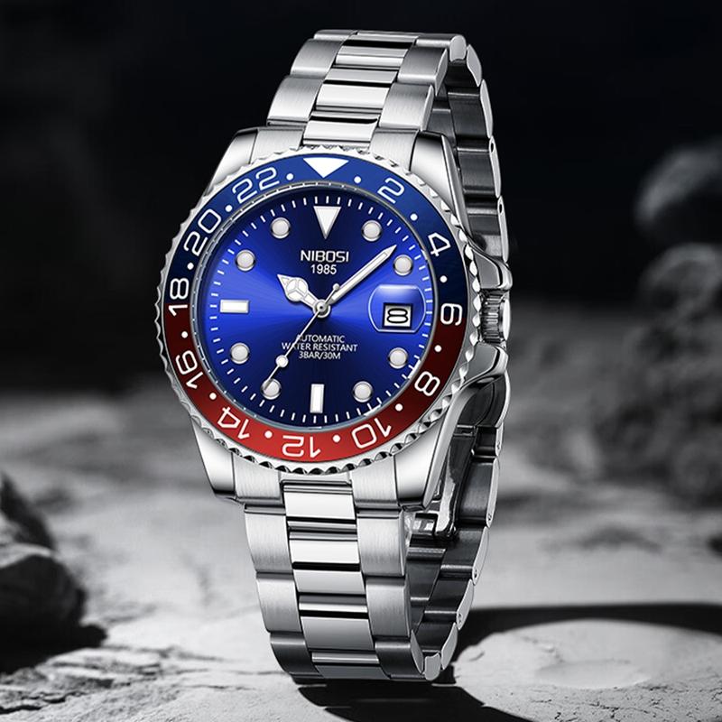 NIBOSI Luxury Mens Watches Stainless Steel Date Military Fashion Luminous Waterproof Quartz Wristwatches