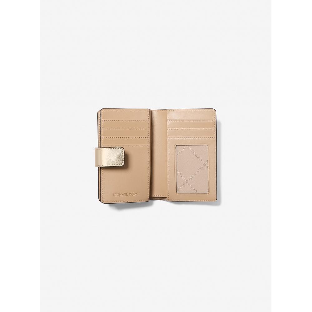 Michael Kors Jet Set Travel Billfold Zip Compact Wallet Medium   Mk Signature 35f4gtvf6m705 Pale Gold
