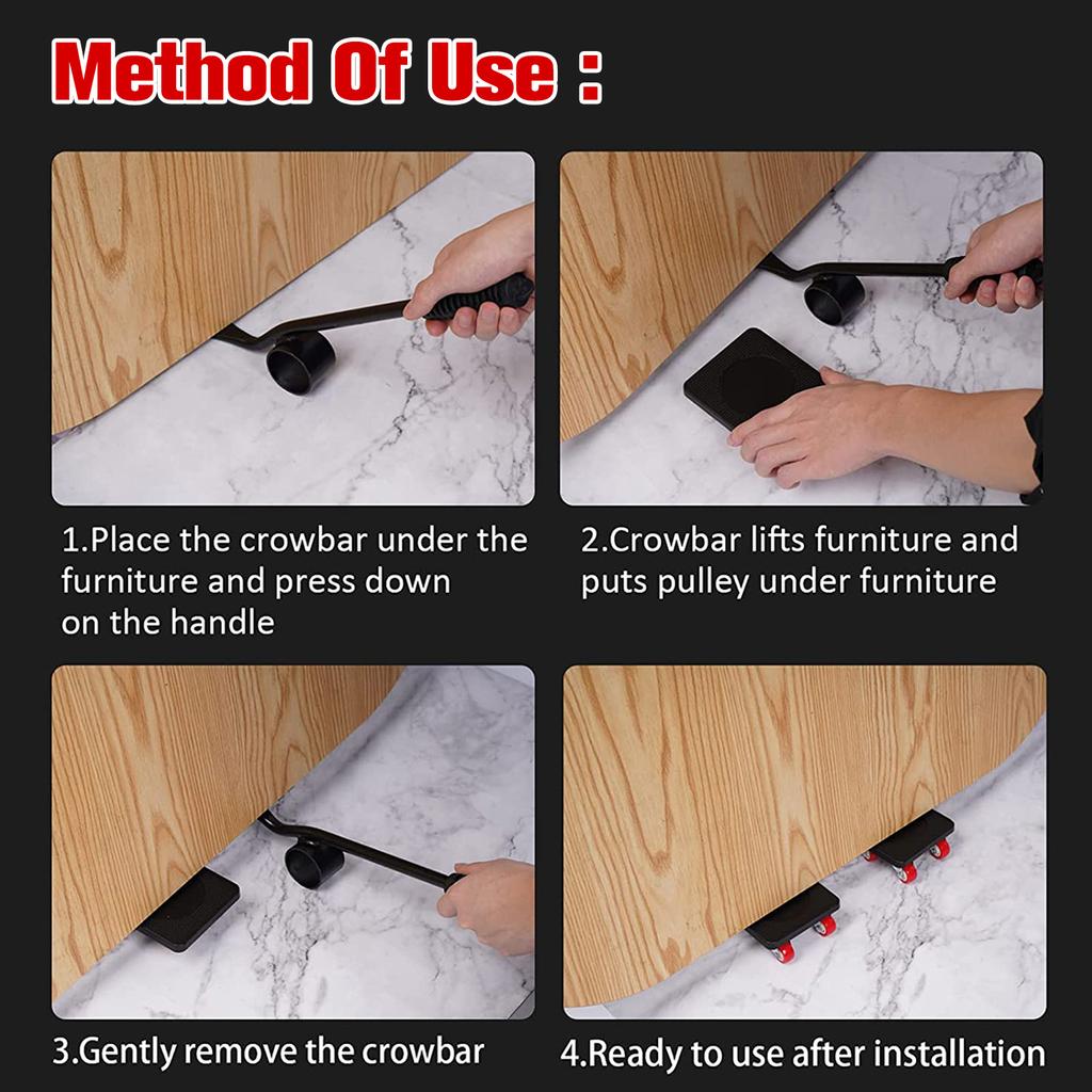 330 Lbs Furniture Moving Truck Set 360 Degree Rotating Heavy Duty Furniture Lift Roller Set with Wheel Rod Removal Lift