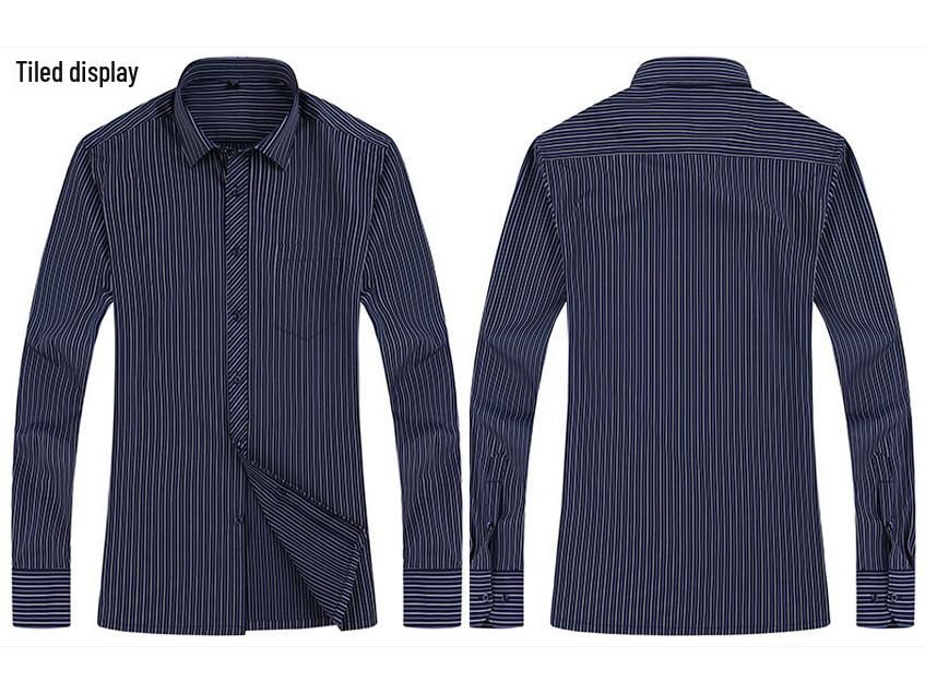 Men’s Striped Business Casual Long Sleeve Shirt, Iron-Free Slim Fit, Square Collar