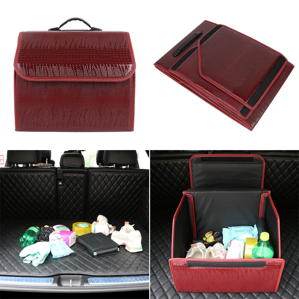 Collapsible Car Storage Box Crocodile Grain Leather Organizer For Car Trunk Box Organizer Auto Tidying Storage Bag Watertight