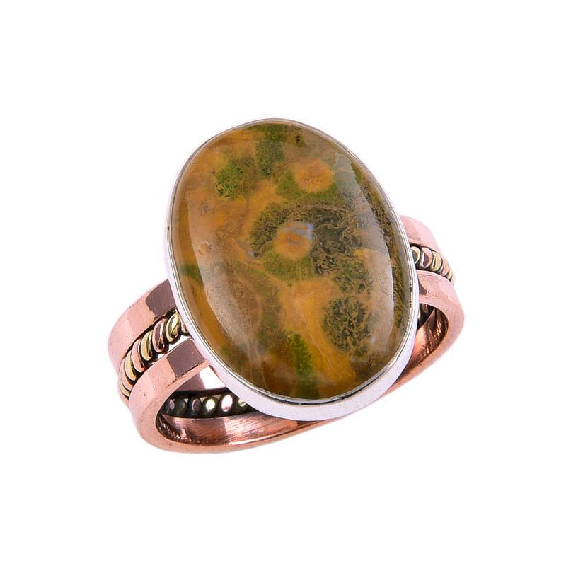 Natural Ocean Jasper Gemstone 925 Solid Sterling Silver Two Tone Ring S.9 K2y53