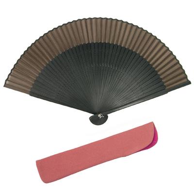 Folding Pure Black Set Fan for Women Bone [KYOETSU] [Kyoetsu] Fan, Silk, Plain, Bone, 2-piece (fan, Bag) (black 9)