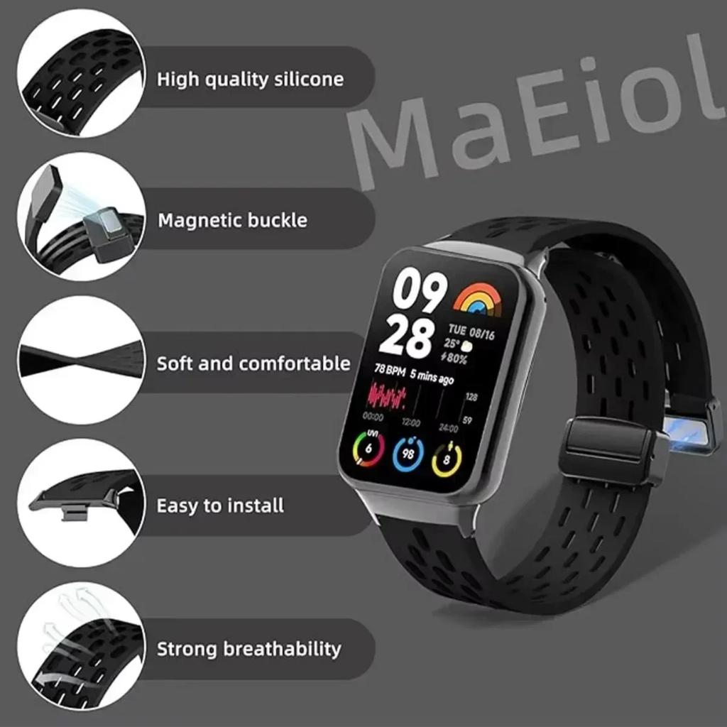 New Silicone Strap for Redmi Watch 4/5 Magnetic Buckle Sports Band for Mi Band 8pro 9 Pro Correa Breathable Bracelet Accessories