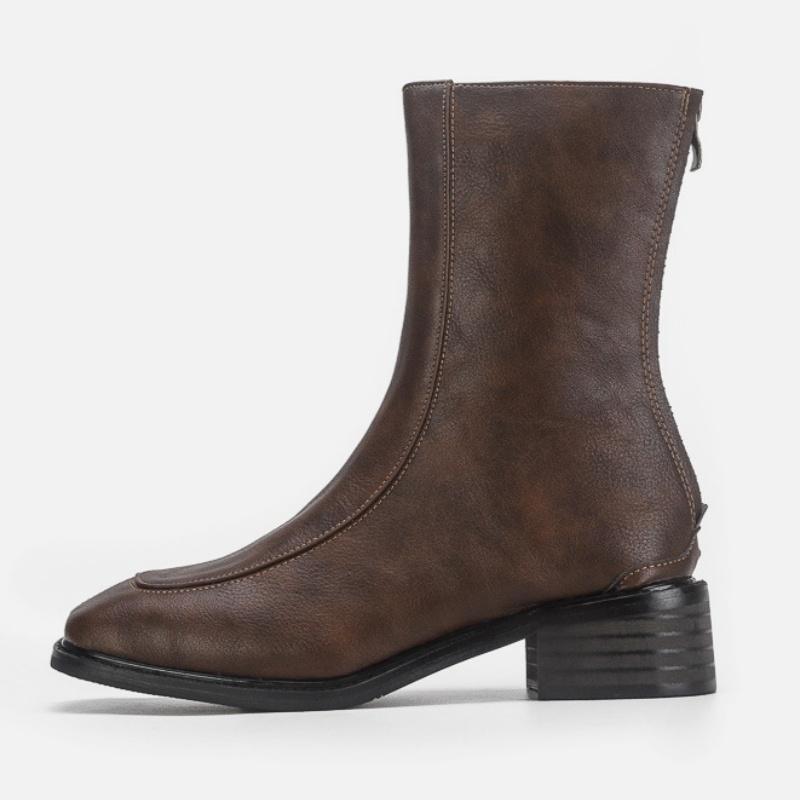 

Fashion High Quality Square Toe Short Boots 2025 Autumn New Fashion Style Soft Leather Women Shoes Elegant Outside Comfy Women Boots 35 коричневий