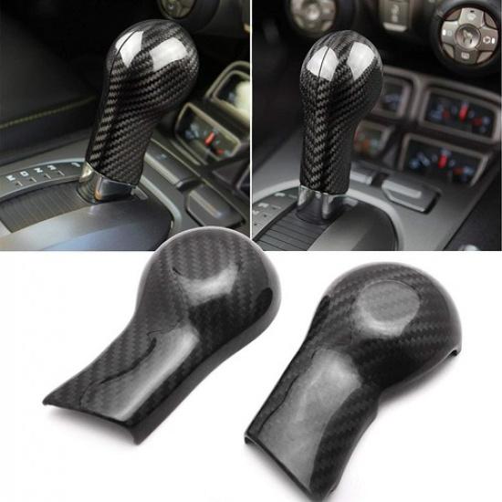 2pcs Gear Shift Knob Head Cover Trim for Chevrolet Camaro 2010-2015 Carbon Fiber