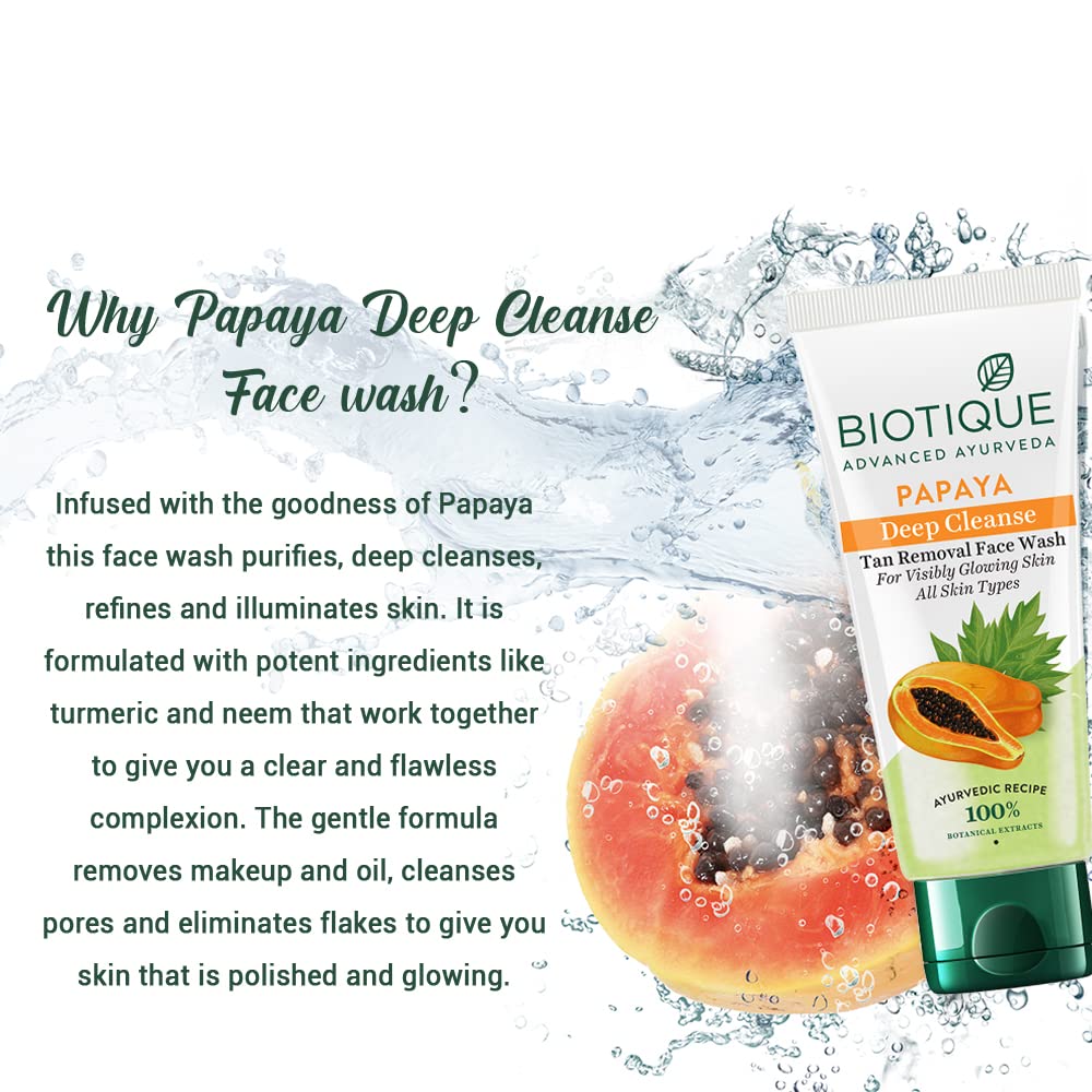 Biotique Papaya Face Wash For Glowing Skin – Deep Cleanse & Gentle Exfoliation – 100% Natural Botanical Extracts – 50ml
