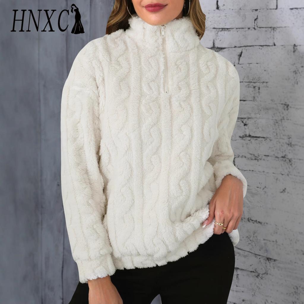 HNXC Autumn and Winter Thickened Plush Linen Patterned Embossed Pullover Sweater