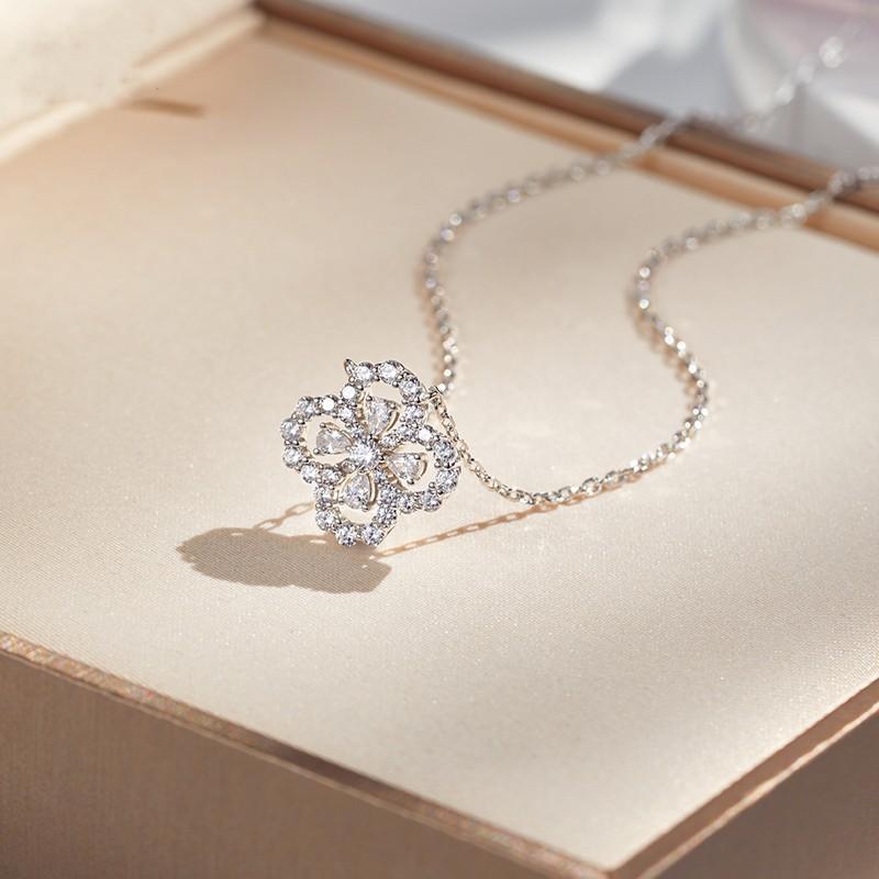 

French Fashion Full Diamond Four - Leaf Clover S925 Sterling Silver Necklace for Women , Valentine s Gift 925 silver алмаз