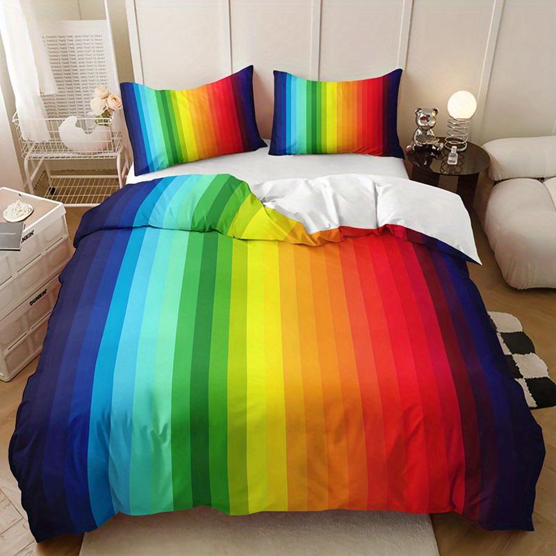 3pcs Fashion Duvet Cover Set Rainbow Striped Bedding Set Soft Comfortable Duvet Cover For Bedroom 1*Duvet Cover+2*Pillowcase