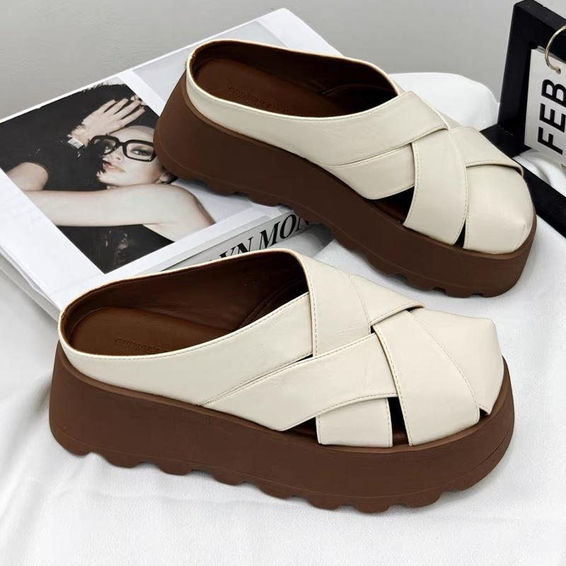 Fashion Flats Women Slippers Platform Slingback Mules Shoes Dress Designer Woman's Sandals 2025 Summer Fashion Slides Zapatos De Mujer