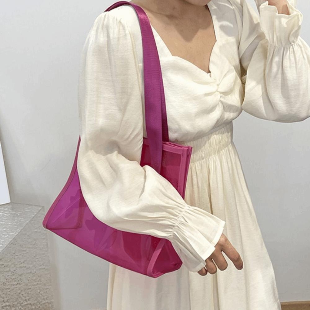 Large Capacity Waterproof Shoulder Bag Candy Color PVC Tote Bag Casual Transparent Handbag  Sports