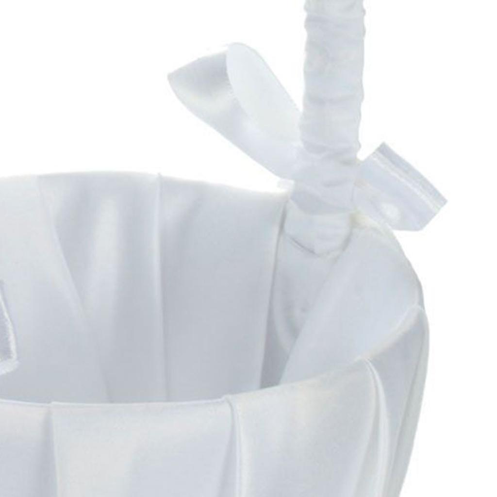 White Flower Girl Basket Bowknot Satin Cloth Baskets with Bowknots and Pearls Decor for Wedding Ceremony Party