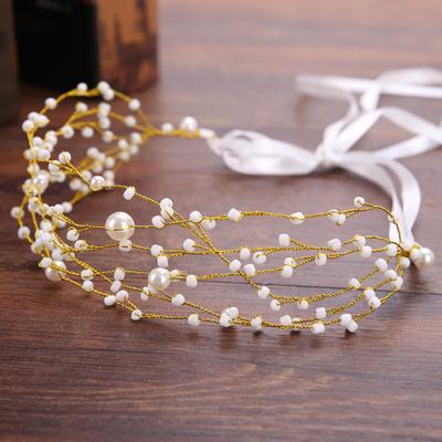 Goldfarbenes Perlen-Stirnband Haarband Tiara für Frauen Braut Party Braut Hochzeit Haarschmuck Schmuck Stirnband Haarband Geschenk