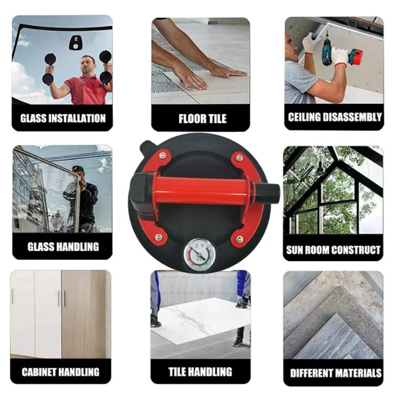 With Pressure Gauge Metal Handle Vacuum Suction Cup 8 Inch Heavy Duty Vacuum Lifter for Granite Tile Glass Manual Lifting New