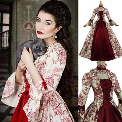 Vestido medieval con cordones y volantes para mujer, vestido largo victoriano vintage con lazo para carnaval, vestido largo de hada con retazos florales para mujer