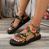 Sommer Neu Dicksohlig Farbkombination Klettverschluss Europäischer und Amerikanischer Berühmter Stil Strand Sandalen Damen Großhandel