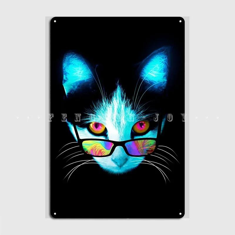 Neon Cat Poster Metal Plaque Club Party Party Decoration Wall Decor Tin Sign Posters