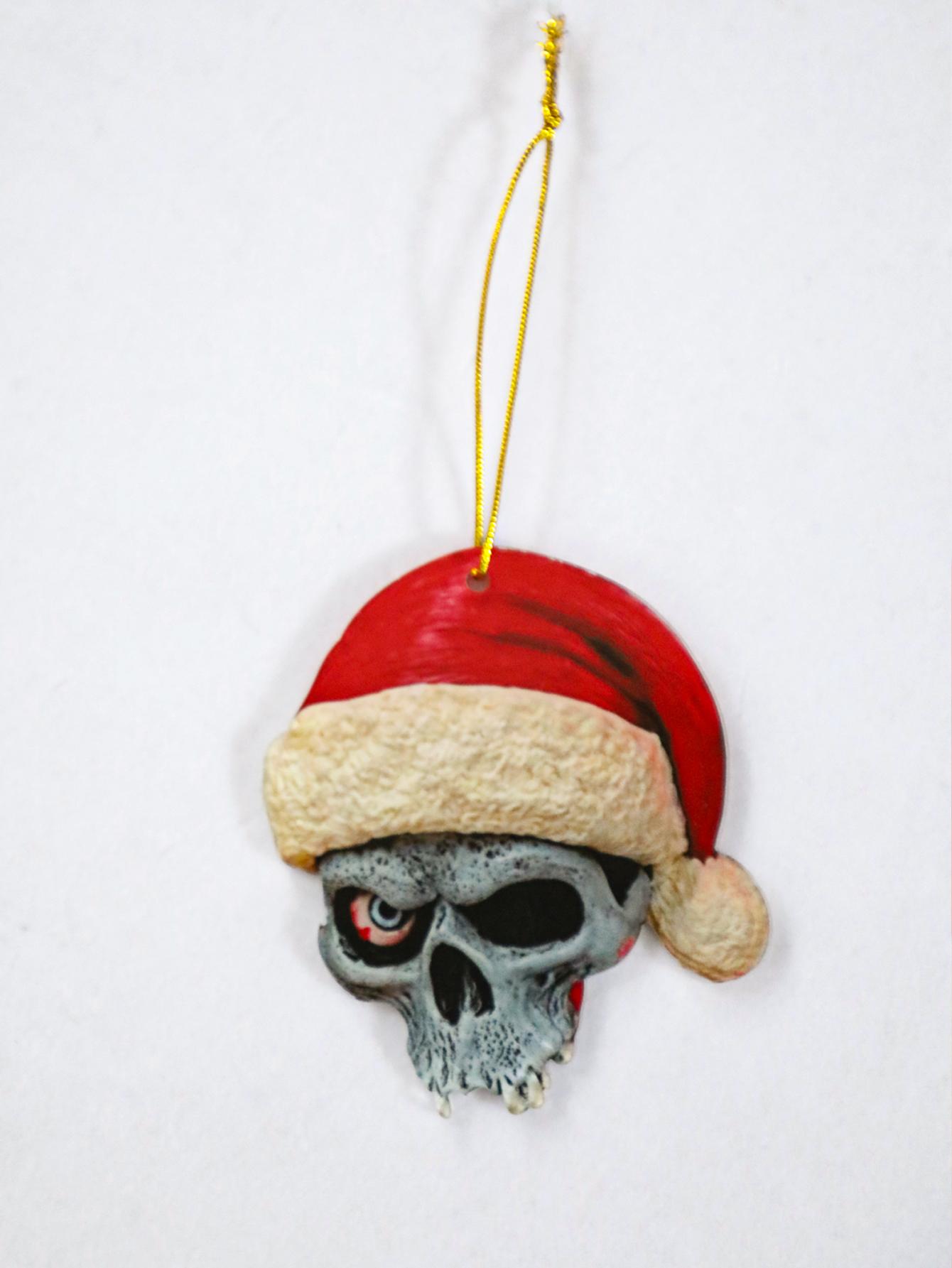 

Halloween Christmas Skull Ornament with Santa Hat, Gothic Hanging Decoration, Festive Xmas Tree Decor Pendant for Home & Party