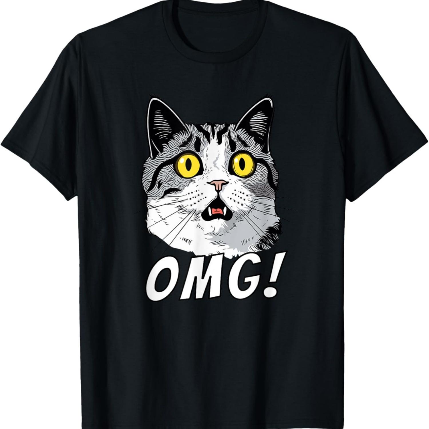 Amazed Cat OMG Funny Cats Meme T-Shirt S чёрный