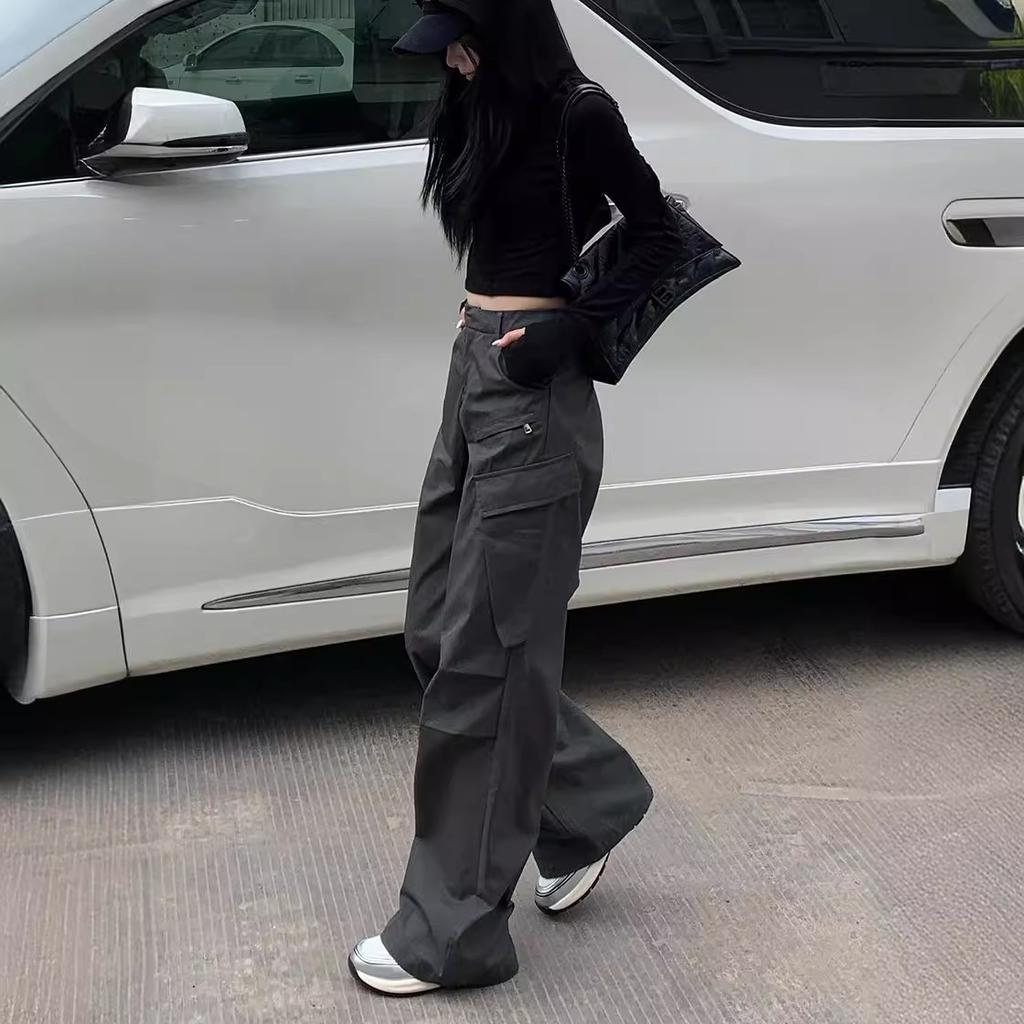 American Retro Gray Overalls New Street Loose Straight Wide-leg Trousers