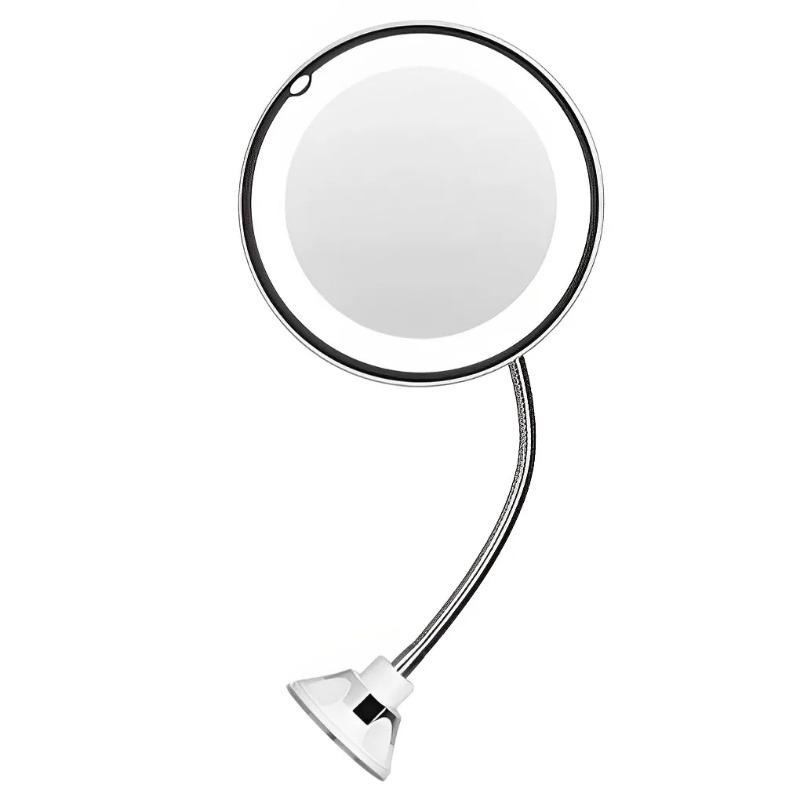 Flexible Gooseneck Makeup Mirror with LED Light 10X Magnifying Mirror Suction Cup Bright Diffused Light and 360 Degree Swivel